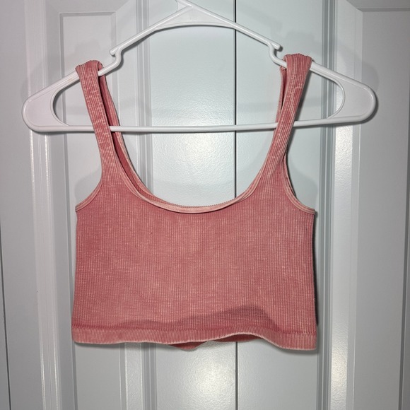 Free People Tops - Free People Movement Happiness Runs Square Neck Crop Womens S/M Pink Acid Wash